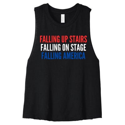 Falling Up Stairs Falling On Stage Falling America Women's Racerback Cropped Tank