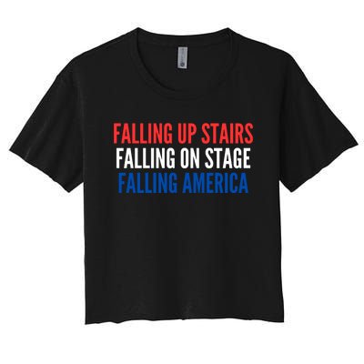 Falling Up Stairs Falling On Stage Falling America Women's Crop Top Tee