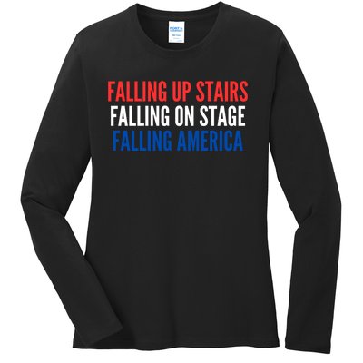 Falling Up Stairs Falling On Stage Falling America Ladies Long Sleeve Shirt