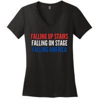 Falling Up Stairs Falling On Stage Falling America Women's V-Neck T-Shirt