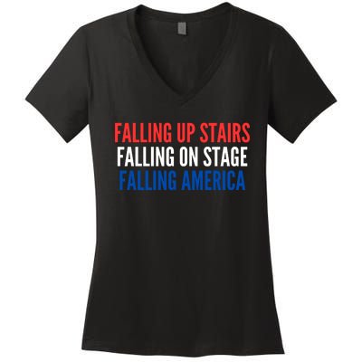 Falling Up Stairs Falling On Stage Falling America Women's V-Neck T-Shirt