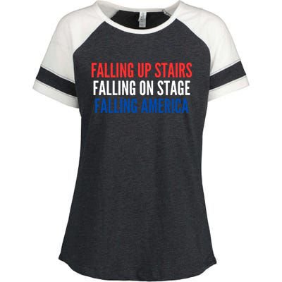 Falling Up Stairs Falling On Stage Falling America Enza Ladies Jersey Colorblock Tee