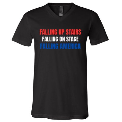 Falling Up Stairs Falling On Stage Falling America V-Neck T-Shirt