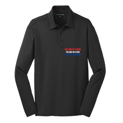 Falling Up Stairs Falling On Stage Falling America Silk Touch Performance Long Sleeve Polo