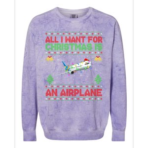 Funny Ugly Sweater All I Want For Christmas Is A Airplane Cool Gift Colorblast Crewneck Sweatshirt