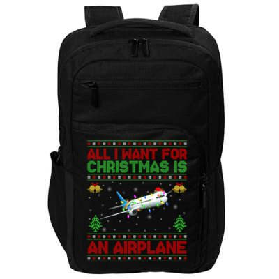 Funny Ugly Sweater All I Want For Christmas Is A Airplane Cool Gift Impact Tech Backpack