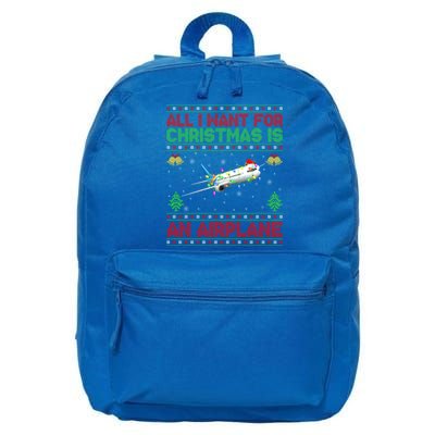 Funny Ugly Sweater All I Want For Christmas Is A Airplane Cool Gift 16 in Basic Backpack