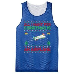 Funny Ugly Sweater All I Want For Christmas Is A Airplane Cool Gift Mesh Reversible Basketball Jersey Tank