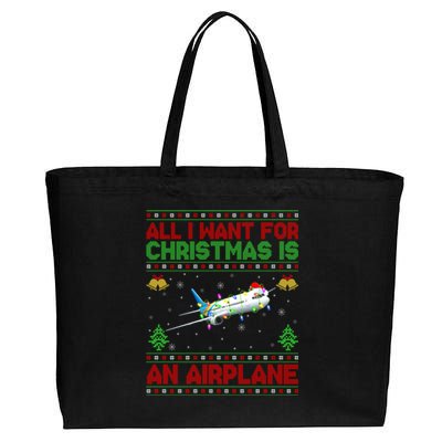 Funny Ugly Sweater All I Want For Christmas Is A Airplane Cool Gift Cotton Canvas Jumbo Tote