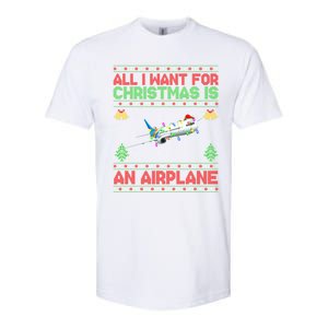 Funny Ugly Sweater All I Want For Christmas Is A Airplane Cool Gift Softstyle CVC T-Shirt