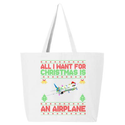 Funny Ugly Sweater All I Want For Christmas Is A Airplane Cool Gift 25L Jumbo Tote