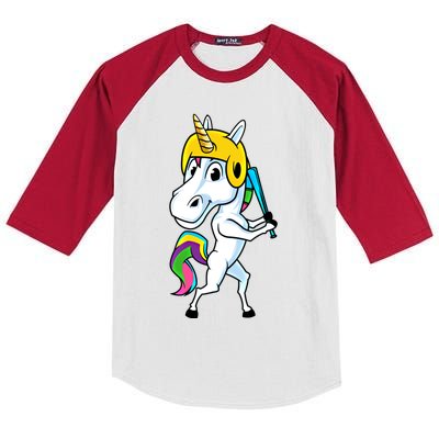 Funny Unicorn Sports Magical Softball And Baseball Athlete Gift Kids Colorblock Raglan Jersey