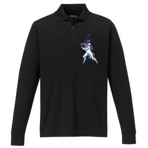 Funny Unicorn Sports Softball Magical Bat And Ball Player Meaningful Gift Performance Long Sleeve Polo