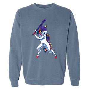 Funny Unicorn Sports Softball Magical Bat And Ball Player Meaningful Gift Garment-Dyed Sweatshirt