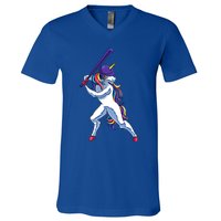 Funny Unicorn Sports Softball Magical Bat And Ball Player Meaningful Gift V-Neck T-Shirt