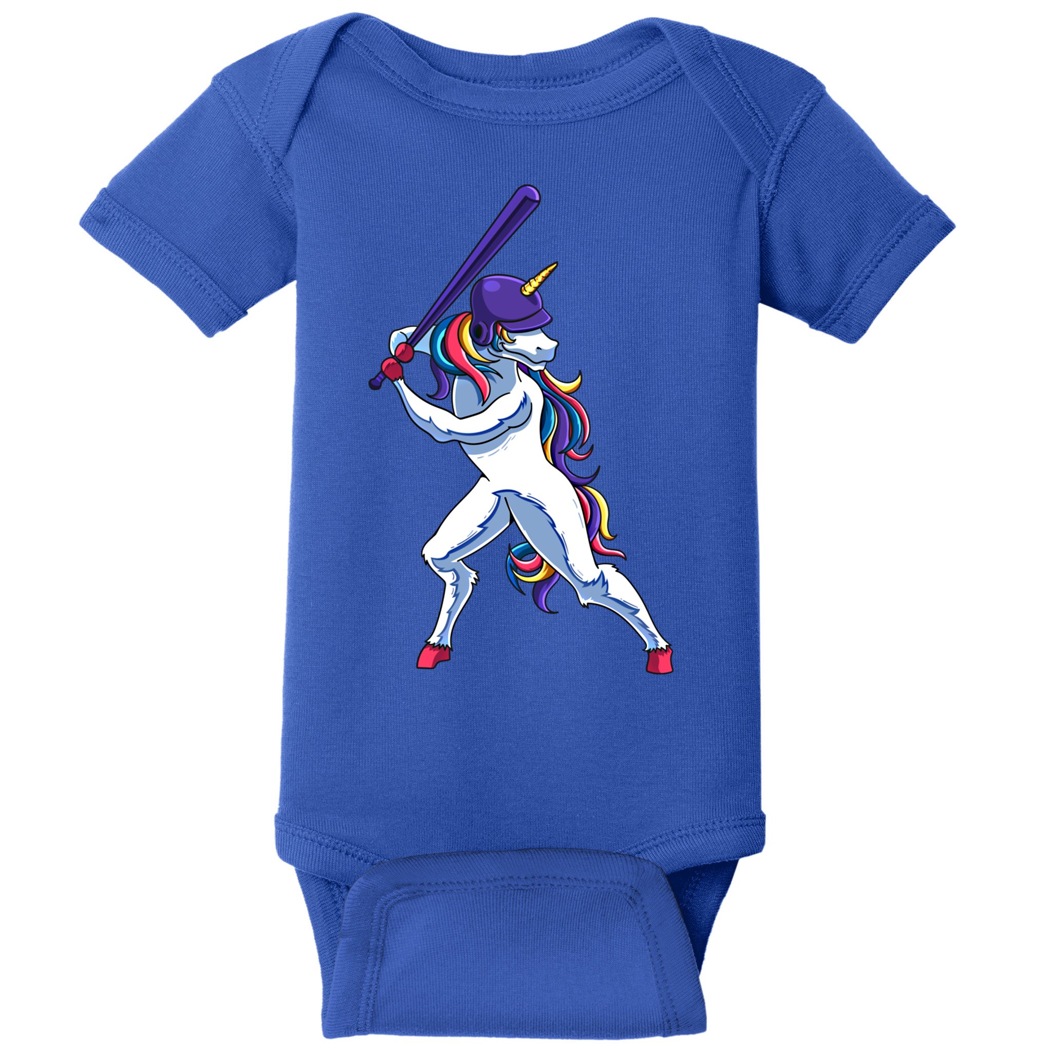 Funny Unicorn Sports Softball Magical Bat And Ball Player Meaningful Gift Baby Bodysuit