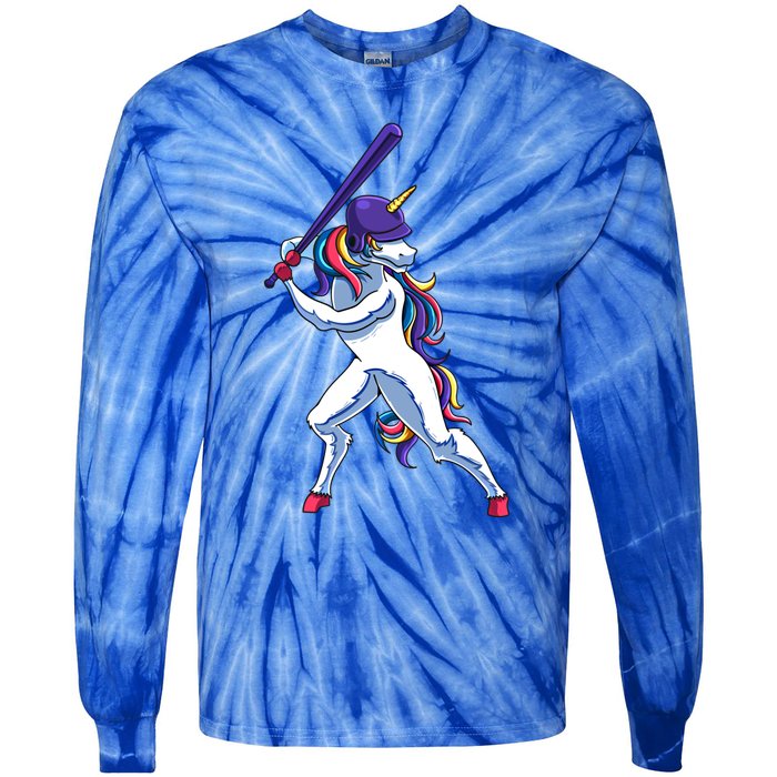 Funny Unicorn Sports Softball Magical Bat And Ball Player Meaningful Gift Tie-Dye Long Sleeve Shirt