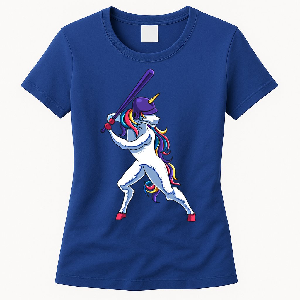 Funny Unicorn Sports Softball Magical Bat And Ball Player Meaningful Gift Womens T-Shirt