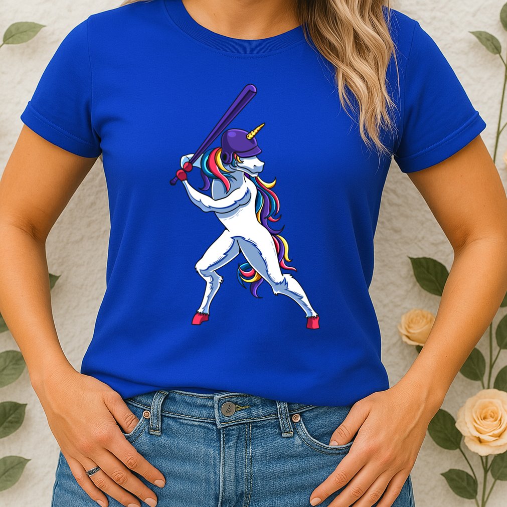 Funny Unicorn Sports Softball Magical Bat And Ball Player Meaningful Gift Womens T-Shirt