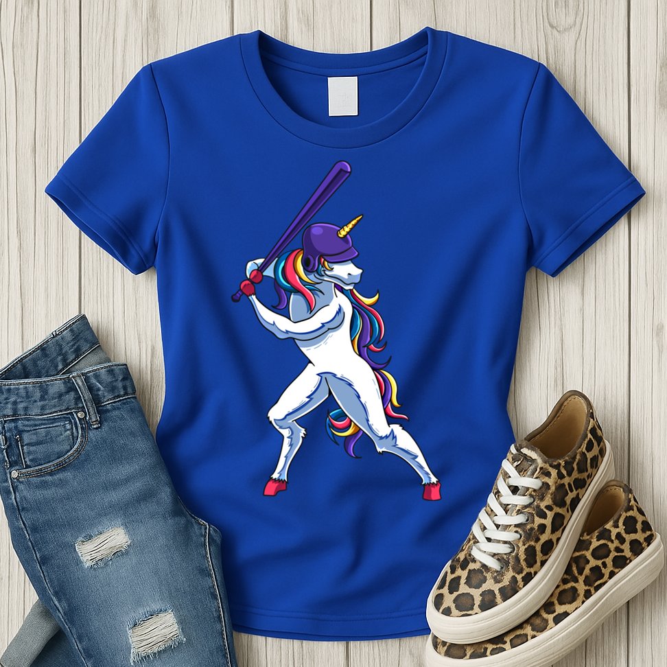 Funny Unicorn Sports Softball Magical Bat And Ball Player Meaningful Gift Womens T-Shirt