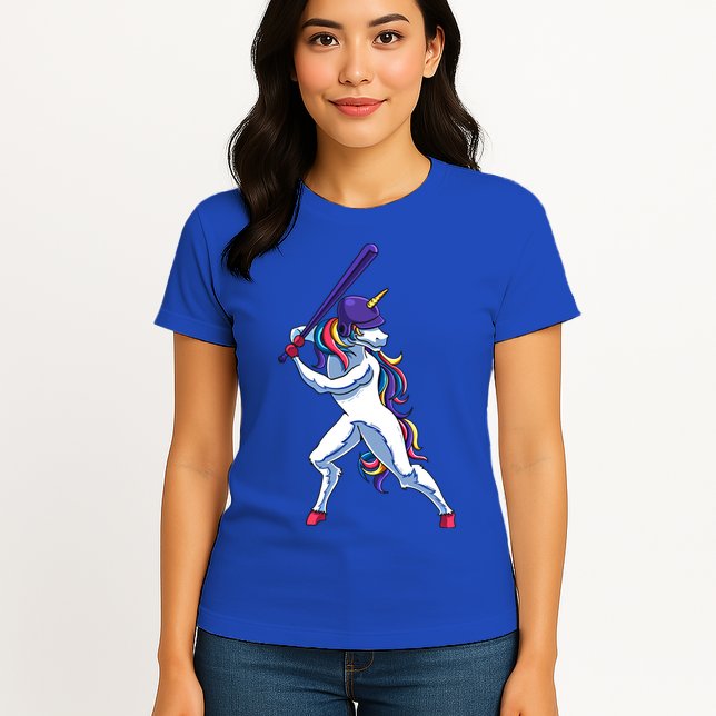 Funny Unicorn Sports Softball Magical Bat And Ball Player Meaningful Gift Womens T-Shirt