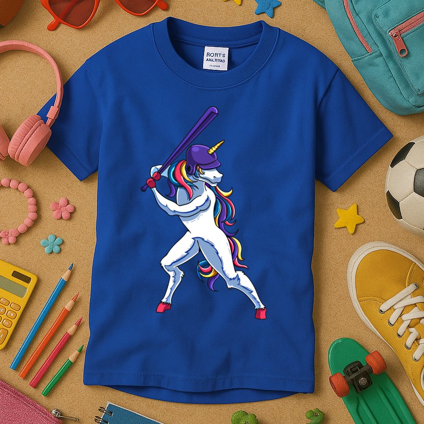 Funny Unicorn Sports Softball Magical Bat And Ball Player Meaningful Gift Kids T-Shirt