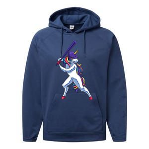 Funny Unicorn Sports Softball Magical Bat And Ball Player Meaningful Gift Performance Fleece Hoodie