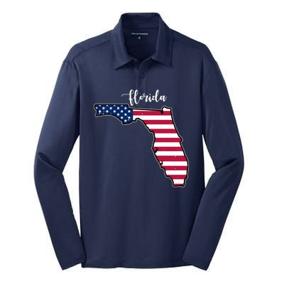 Florida United States Map Silk Touch Performance Long Sleeve Polo