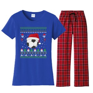 Funny Ugly Sweater For Christmas Soccer Santa Claus Xmas Gift Women's Flannel Pajama Set