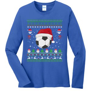 Funny Ugly Sweater For Christmas Soccer Santa Claus Xmas Gift Ladies Long Sleeve Shirt