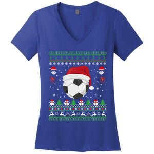 Funny Ugly Sweater For Christmas Soccer Santa Claus Xmas Gift Women's V-Neck T-Shirt