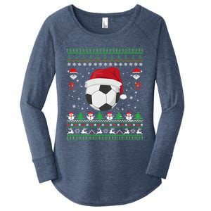 Funny Ugly Sweater For Christmas Soccer Santa Claus Xmas Gift Women's Perfect Tri Tunic Long Sleeve Shirt