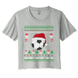 Funny Ugly Sweater For Christmas Soccer Santa Claus Xmas Gift Women's Crop Top Tee