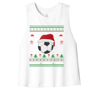 Funny Ugly Sweater For Christmas Soccer Santa Claus Xmas Gift Women's Racerback Cropped Tank