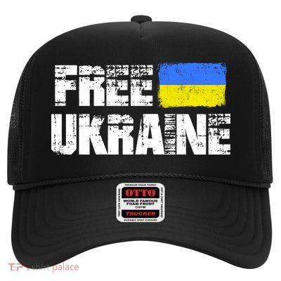Free Ukraine Support Ukraine I Stand With Ukraine Flag High Crown Mesh Back Trucker Hat