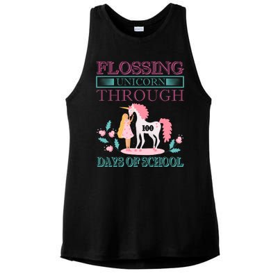 Flossing Unicorn Through 100 Days Of School Ladies PosiCharge Tri-Blend Wicking Tank