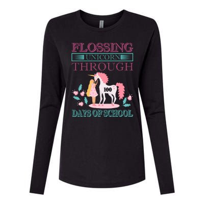 Flossing Unicorn Through 100 Days Of School Womens Cotton Relaxed Long Sleeve T-Shirt