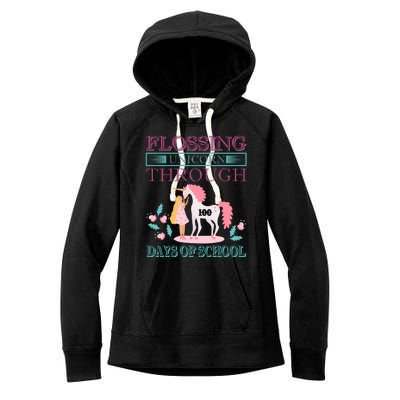 Flossing Unicorn Through 100 Days Of School Women's Fleece Hoodie