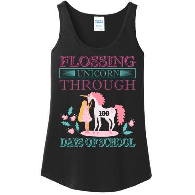 Flossing Unicorn Through 100 Days Of School Ladies Essential Tank