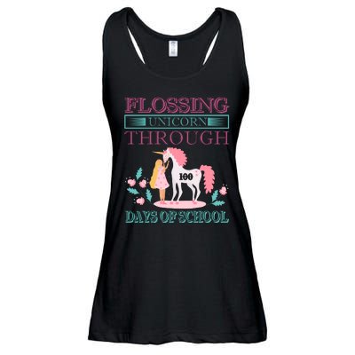 Flossing Unicorn Through 100 Days Of School Ladies Essential Flowy Tank