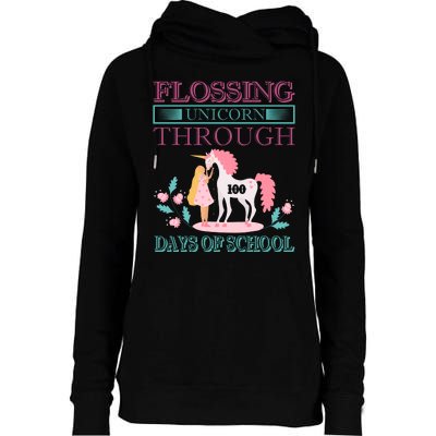 Flossing Unicorn Through 100 Days Of School Womens Funnel Neck Pullover Hood