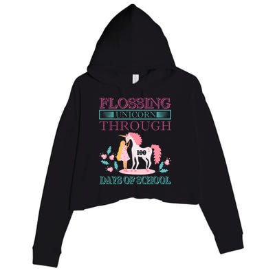 Flossing Unicorn Through 100 Days Of School Crop Fleece Hoodie