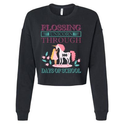 Flossing Unicorn Through 100 Days Of School Cropped Pullover Crew