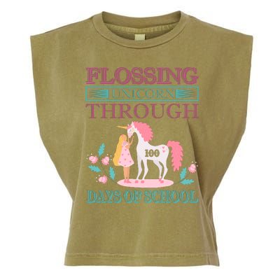 Flossing Unicorn Through 100 Days Of School Garment-Dyed Women's Muscle Tee