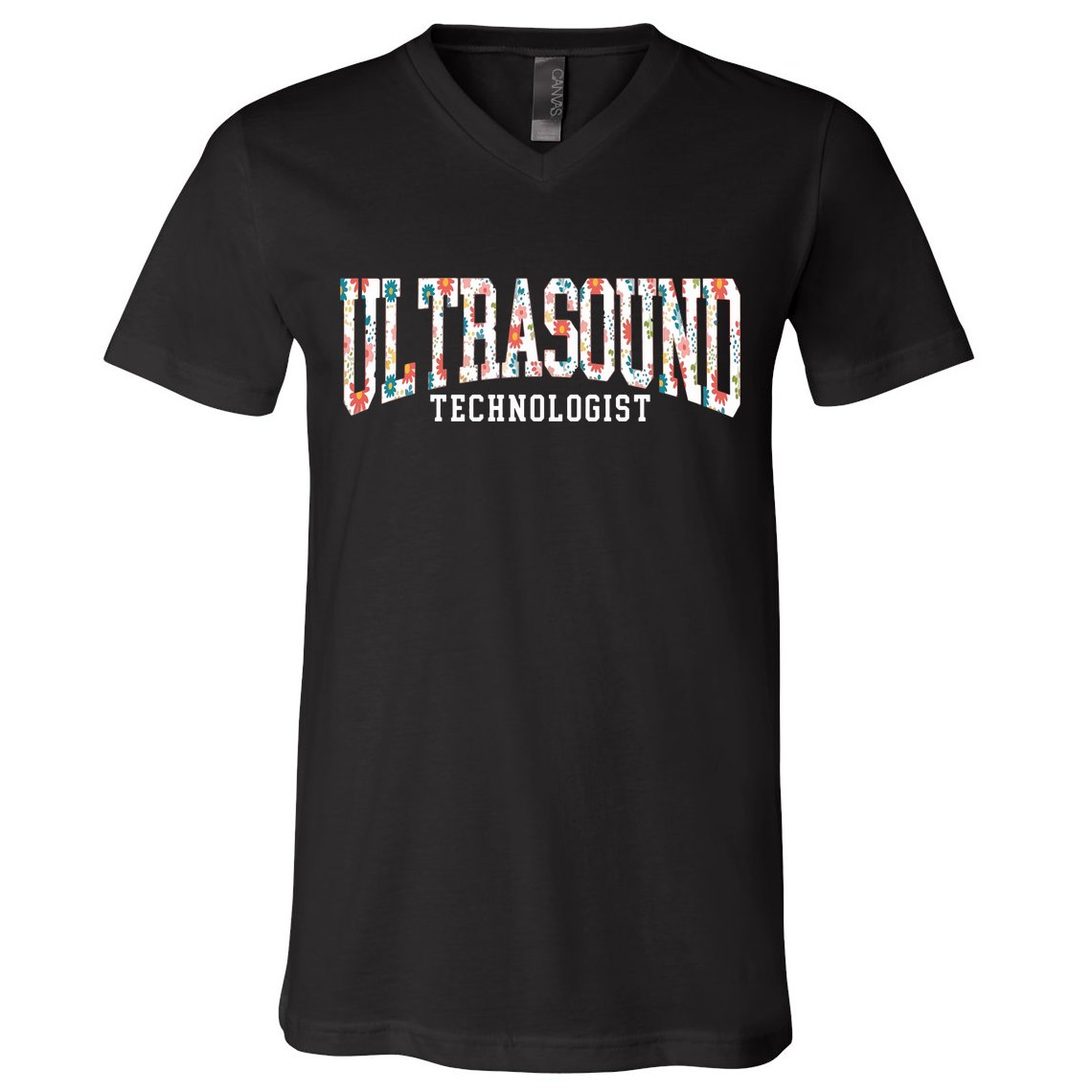 Floral Ultrasound Technologist Sonographer V-Neck T-Shirt