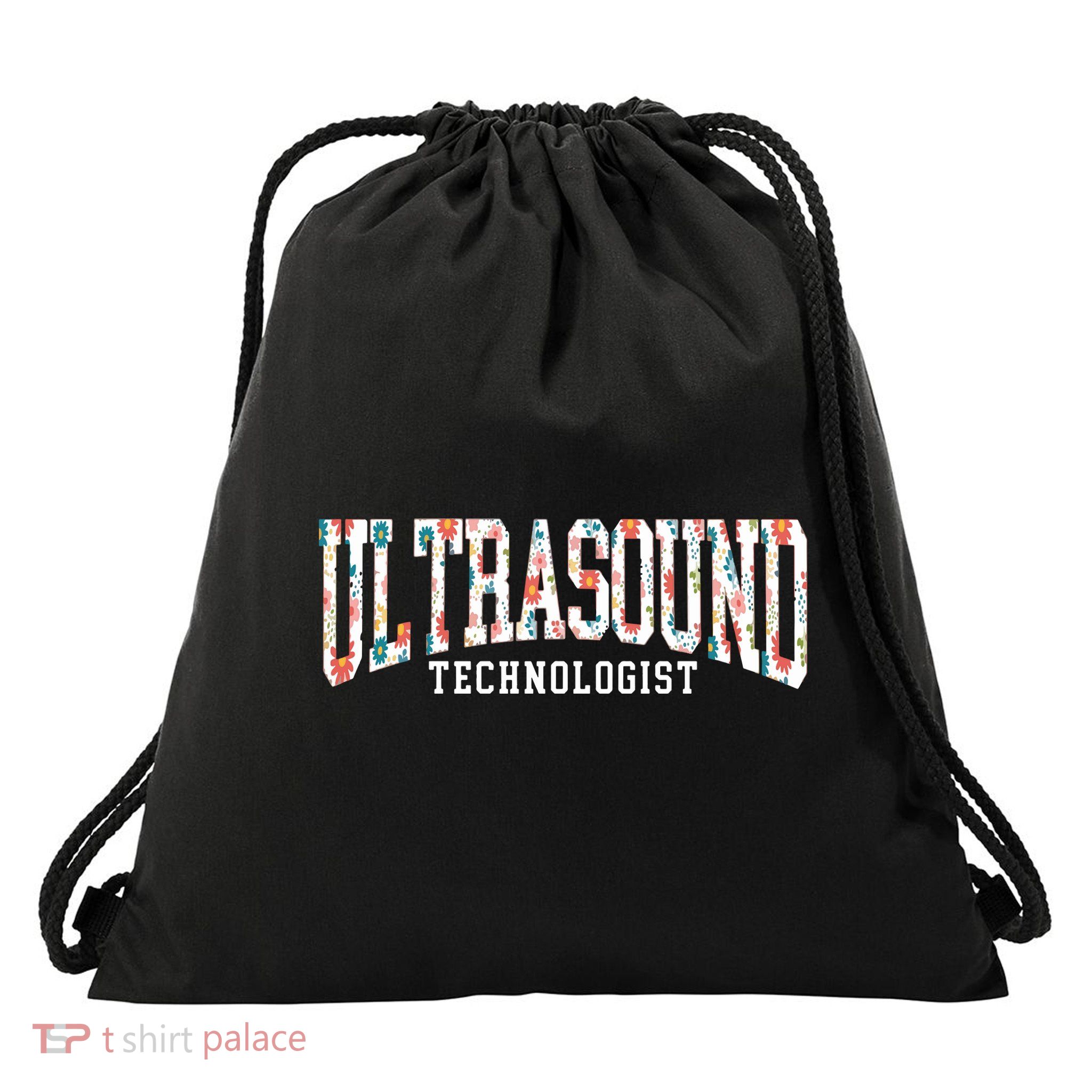 Floral Ultrasound Technologist Sonographer Drawstring Bag