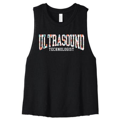 Floral Ultrasound Technologist Sonographer Women's Racerback Cropped Tank