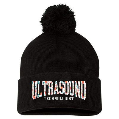 Floral Ultrasound Technologist Sonographer Pom Pom 12in Knit Beanie