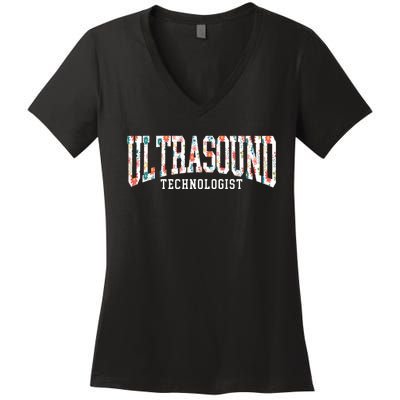 Floral Ultrasound Technologist Sonographer Women's V-Neck T-Shirt