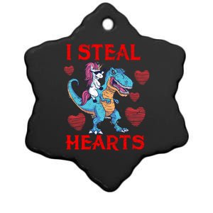 Funny Unicorn T Rex Gift Valentine's Day I Steal Hearts Gift Ceramic Star Ornament